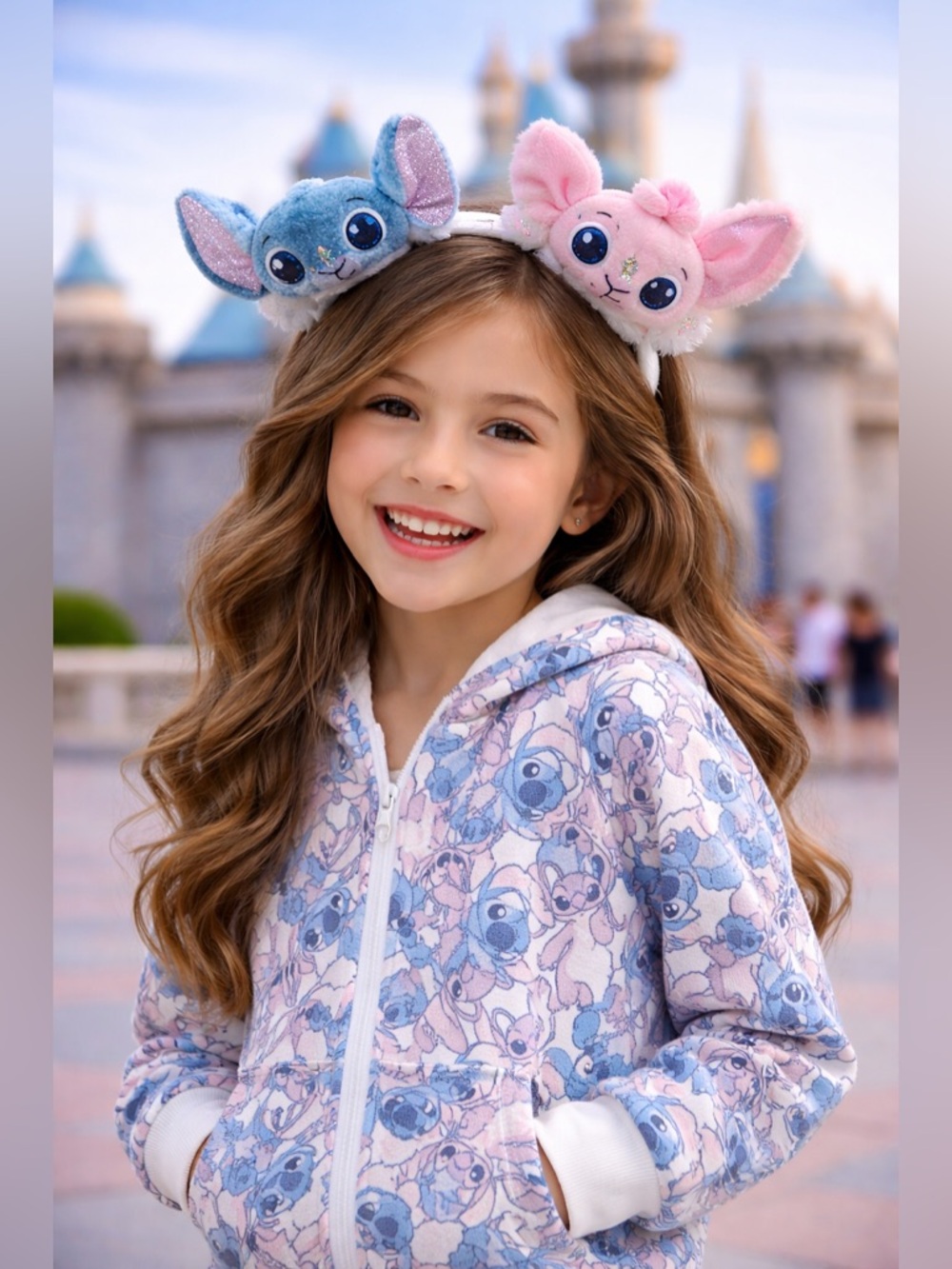 Disney Stitch and Angel Blue and Pink Zip-Up Hoodie Youth Medium 10-12 NWOT